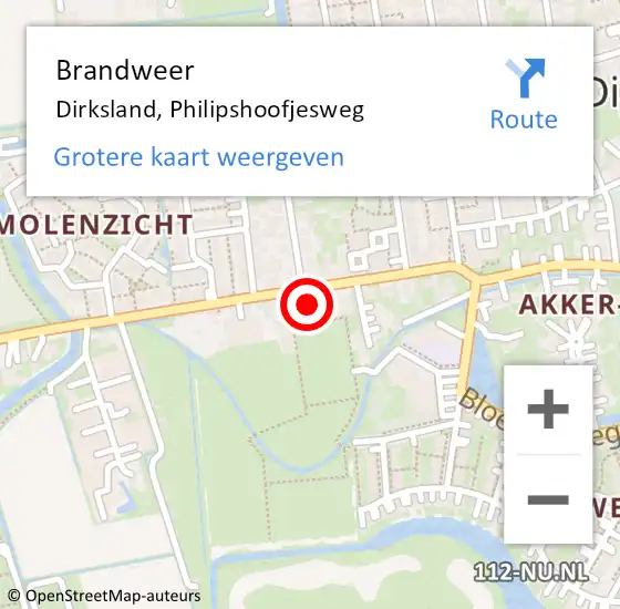 Locatie op kaart van de 112 melding: Brandweer Dirksland, Philipshoofjesweg op 23 december 2024 19:01