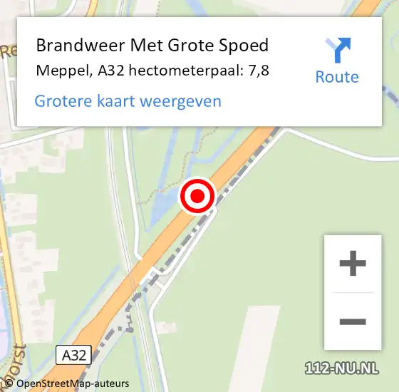 Locatie op kaart van de 112 melding: Brandweer Met Grote Spoed Naar Meppel, A32 hectometerpaal: 7,8 op 23 december 2024 20:10