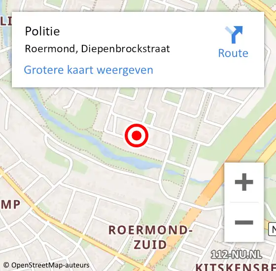 Locatie op kaart van de 112 melding: Politie Roermond, Diepenbrockstraat op 23 december 2024 20:10