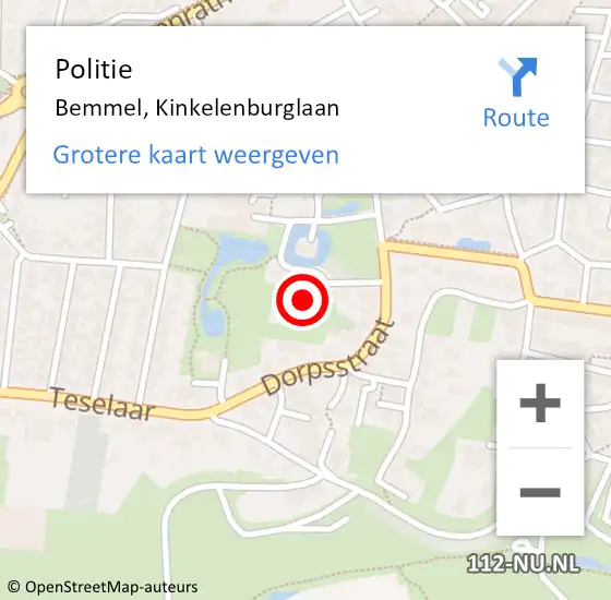 Locatie op kaart van de 112 melding: Politie Bemmel, Kinkelenburglaan op 23 december 2024 20:17