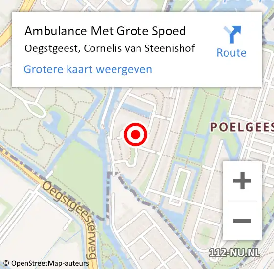 Locatie op kaart van de 112 melding: Ambulance Met Grote Spoed Naar Oegstgeest, Cornelis van Steenishof op 23 december 2024 20:29