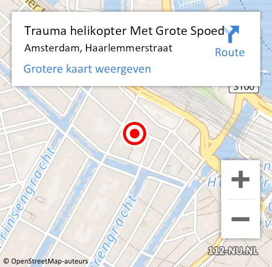 Locatie op kaart van de 112 melding: Trauma helikopter Met Grote Spoed Naar Amsterdam, Haarlemmerstraat op 23 december 2024 22:10