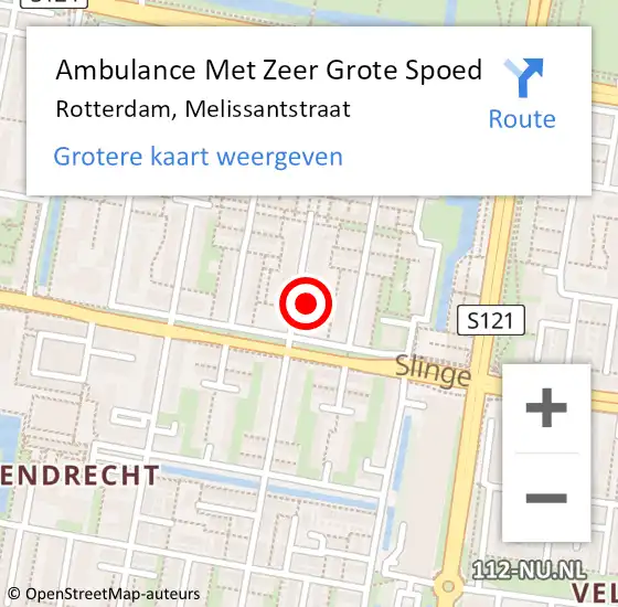 Locatie op kaart van de 112 melding: Ambulance Met Zeer Grote Spoed Naar Rotterdam, Melissantstraat op 23 december 2024 22:13