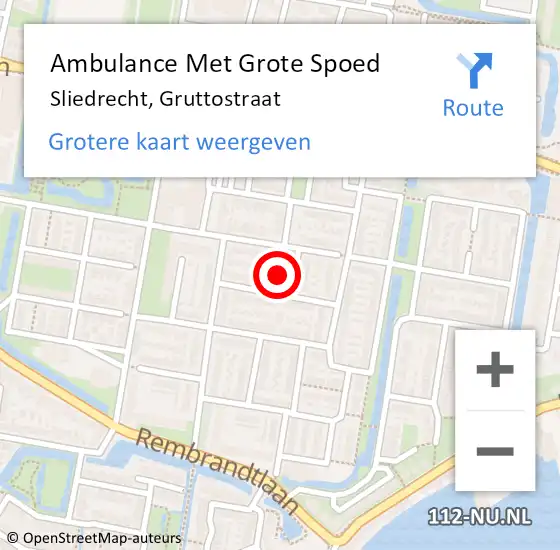 Locatie op kaart van de 112 melding: Ambulance Met Grote Spoed Naar Sliedrecht, Gruttostraat op 23 december 2024 22:53