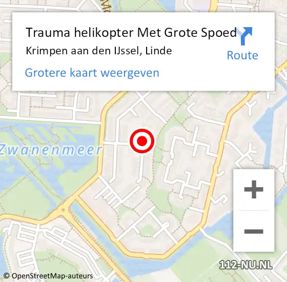 Locatie op kaart van de 112 melding: Trauma helikopter Met Grote Spoed Naar Krimpen aan den IJssel, Linde op 23 december 2024 23:01