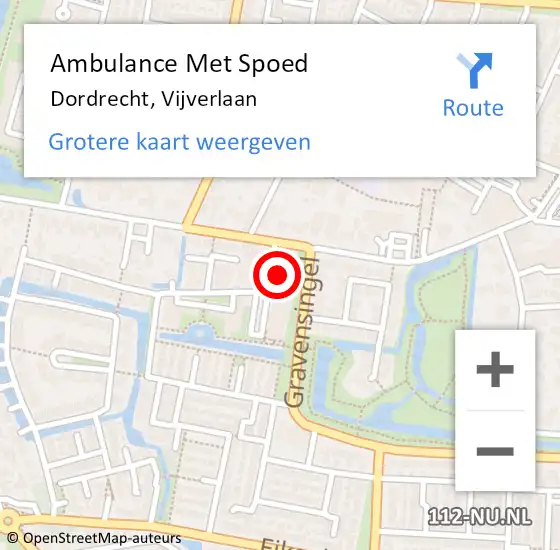 Locatie op kaart van de 112 melding: Ambulance Met Spoed Naar Dordrecht, Vijverlaan op 23 december 2024 23:11