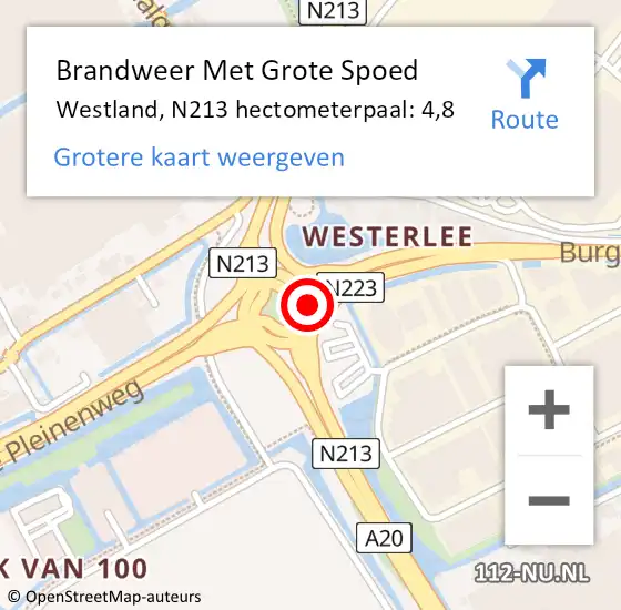 Locatie op kaart van de 112 melding: Brandweer Met Grote Spoed Naar Westland, N213 hectometerpaal: 4,8 op 23 december 2024 23:29