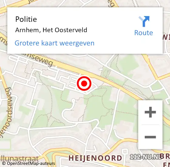 Locatie op kaart van de 112 melding: Politie Arnhem, Het Oosterveld op 24 december 2024 01:18