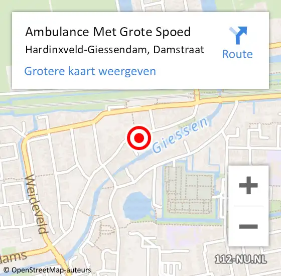 Locatie op kaart van de 112 melding: Ambulance Met Grote Spoed Naar Hardinxveld-Giessendam, Damstraat op 24 december 2024 03:22