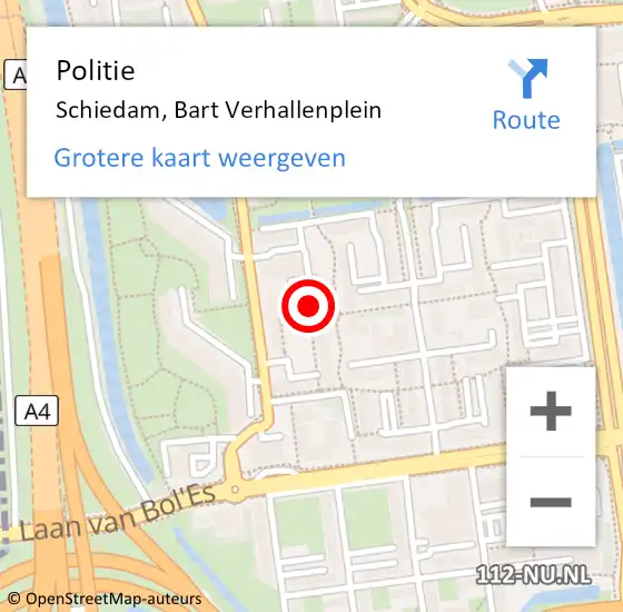 Locatie op kaart van de 112 melding: Politie Schiedam, Bart Verhallenplein op 24 december 2024 04:08