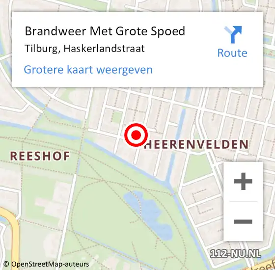 Locatie op kaart van de 112 melding: Brandweer Met Grote Spoed Naar Tilburg, Haskerlandstraat op 24 december 2024 06:13