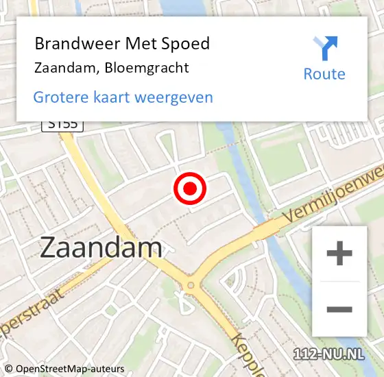 Locatie op kaart van de 112 melding: Brandweer Met Spoed Naar Zaandam, Bloemgracht op 24 december 2024 06:48