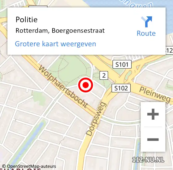 Locatie op kaart van de 112 melding: Politie Rotterdam, Boergoensestraat op 24 december 2024 07:05