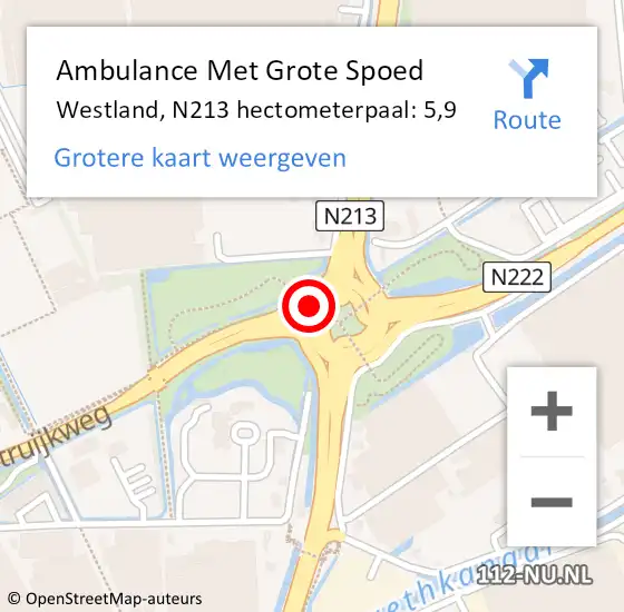 Locatie op kaart van de 112 melding: Ambulance Met Grote Spoed Naar Westland, N213 hectometerpaal: 5,9 op 24 december 2024 07:06