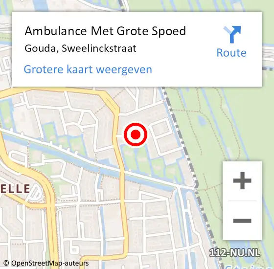 Locatie op kaart van de 112 melding: Ambulance Met Grote Spoed Naar Gouda, Sweelinckstraat op 24 december 2024 07:13