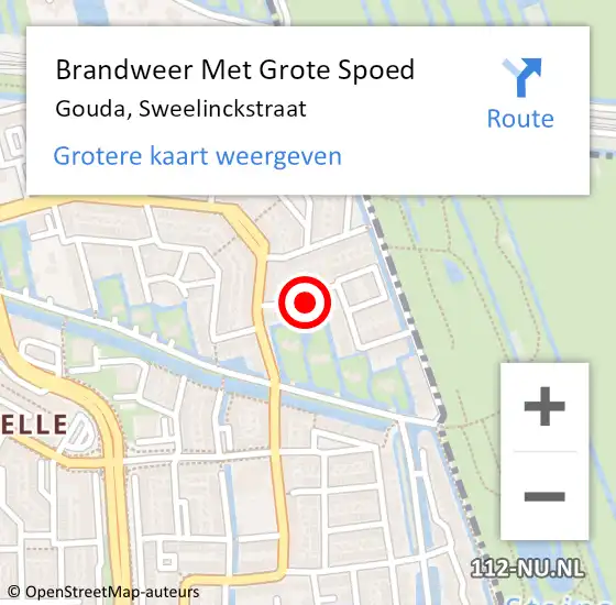 Locatie op kaart van de 112 melding: Brandweer Met Grote Spoed Naar Gouda, Sweelinckstraat op 24 december 2024 07:38