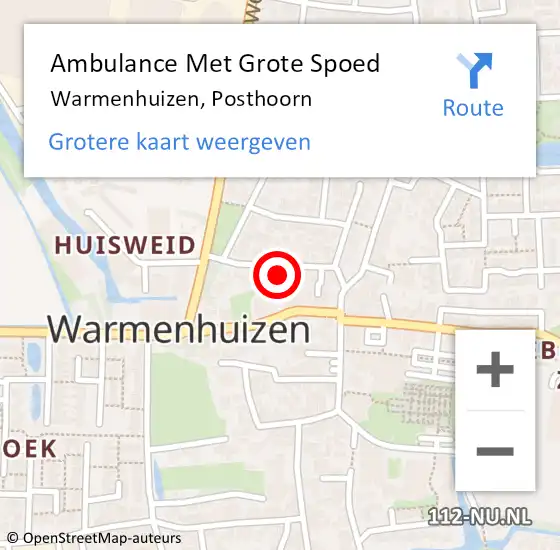 Locatie op kaart van de 112 melding: Ambulance Met Grote Spoed Naar Warmenhuizen, Posthoorn op 24 december 2024 08:31