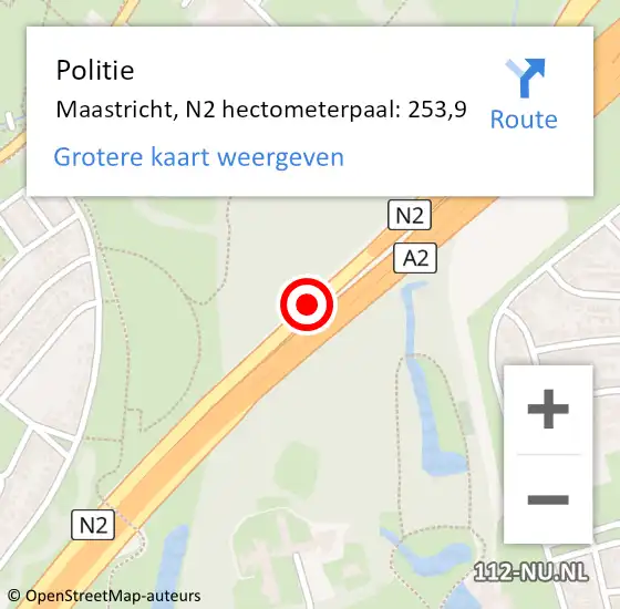 Locatie op kaart van de 112 melding: Politie Maastricht, N2 hectometerpaal: 253,9 op 24 december 2024 09:19