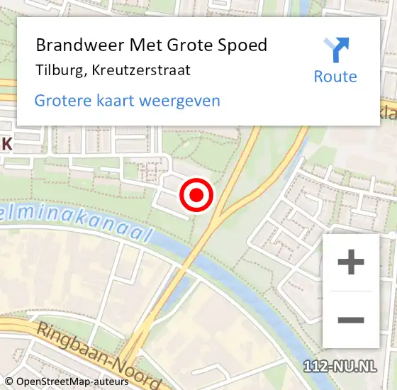 Locatie op kaart van de 112 melding: Brandweer Met Grote Spoed Naar Tilburg, Kreutzerstraat op 24 december 2024 09:29