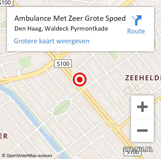 Locatie op kaart van de 112 melding: Ambulance Met Zeer Grote Spoed Naar Den Haag, Waldeck Pyrmontkade op 24 december 2024 09:33