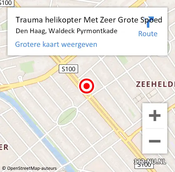 Locatie op kaart van de 112 melding: Trauma helikopter Met Zeer Grote Spoed Naar Den Haag, Waldeck Pyrmontkade op 24 december 2024 09:34