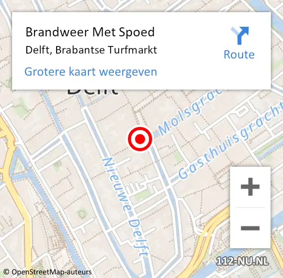 Locatie op kaart van de 112 melding: Brandweer Met Spoed Naar Delft, Brabantse Turfmarkt op 24 december 2024 10:10