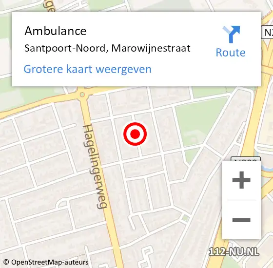 Locatie op kaart van de 112 melding: Ambulance Santpoort-Noord, Marowijnestraat op 31 oktober 2014 13:18