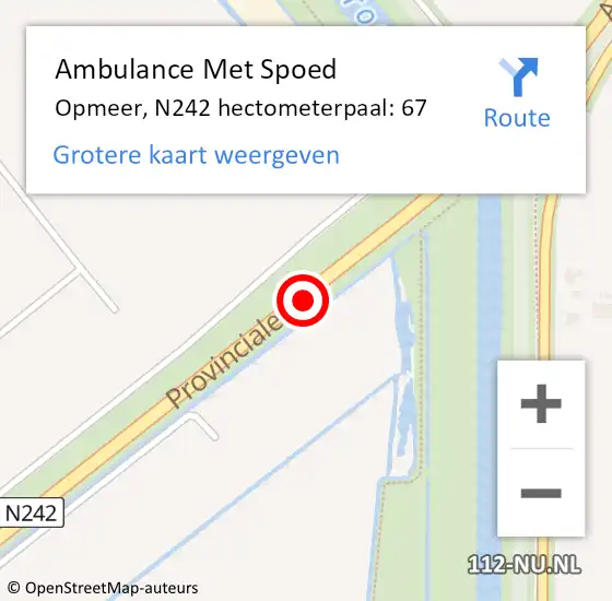 Locatie op kaart van de 112 melding: Ambulance Met Spoed Naar Opmeer, N242 hectometerpaal: 67 op 24 december 2024 10:40