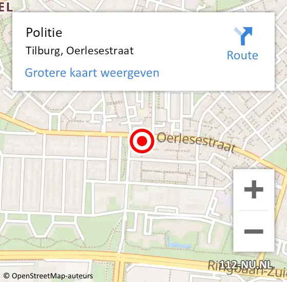 Locatie op kaart van de 112 melding: Politie Tilburg, Oerlesestraat op 24 december 2024 10:44