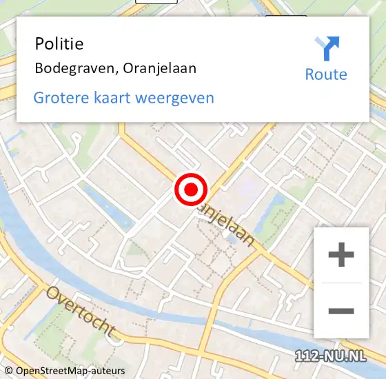 Locatie op kaart van de 112 melding: Politie Bodegraven, Oranjelaan op 24 december 2024 10:56