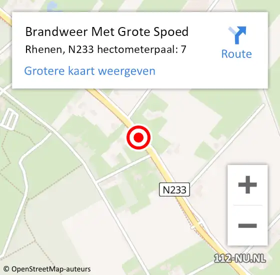 Locatie op kaart van de 112 melding: Brandweer Met Grote Spoed Naar Rhenen, N233 hectometerpaal: 7 op 24 december 2024 11:03