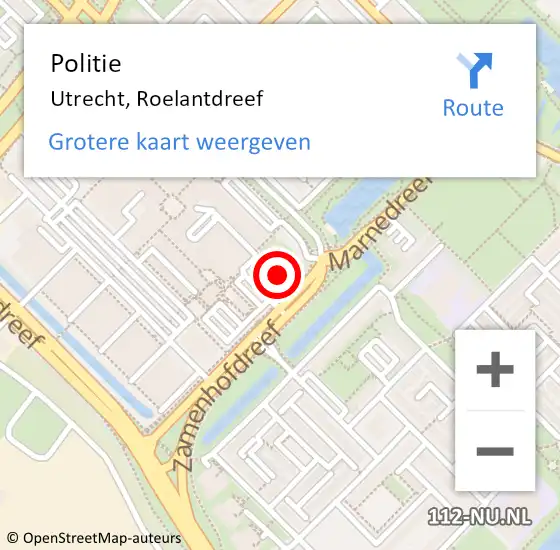 Locatie op kaart van de 112 melding: Politie Utrecht, Roelantdreef op 24 december 2024 11:15