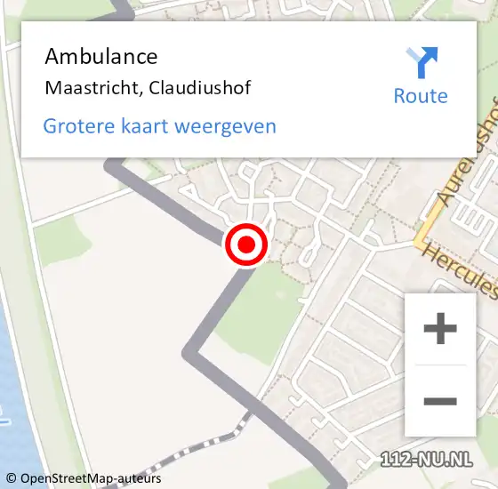 Locatie op kaart van de 112 melding: Ambulance Maastricht, Claudiushof op 31 oktober 2014 13:25