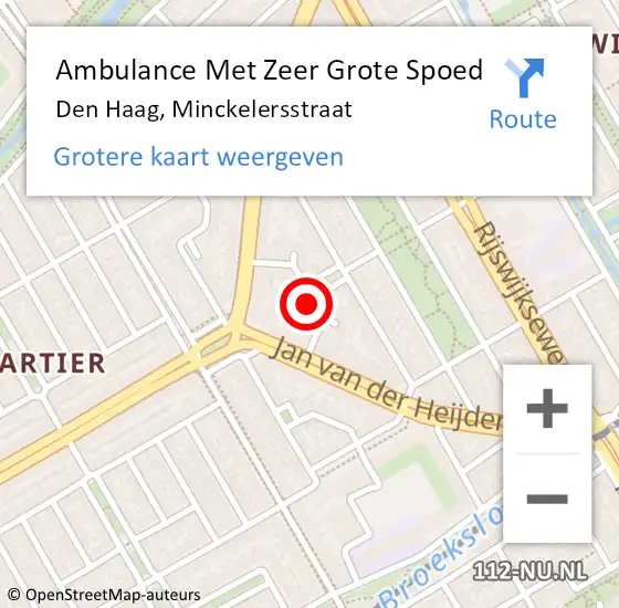 Locatie op kaart van de 112 melding: Ambulance Met Zeer Grote Spoed Naar Den Haag, Minckelersstraat op 24 december 2024 11:47