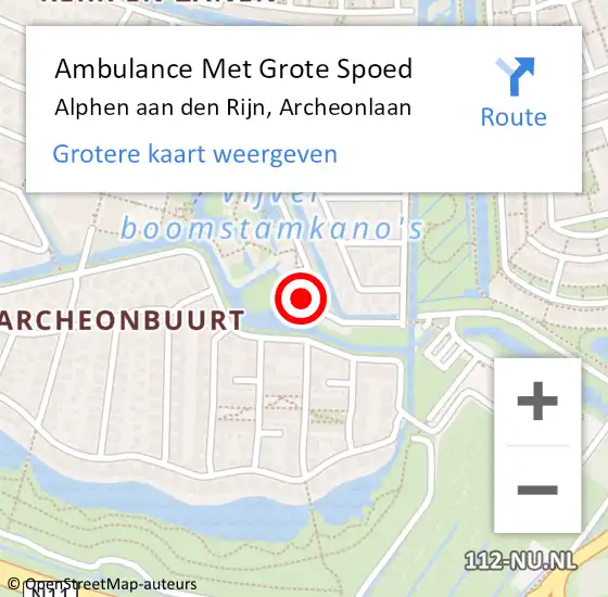 Locatie op kaart van de 112 melding: Ambulance Met Grote Spoed Naar Alphen aan den Rijn, Archeonlaan op 24 december 2024 12:40