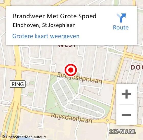 Locatie op kaart van de 112 melding: Brandweer Met Grote Spoed Naar Eindhoven, St Josephlaan op 24 december 2024 12:51