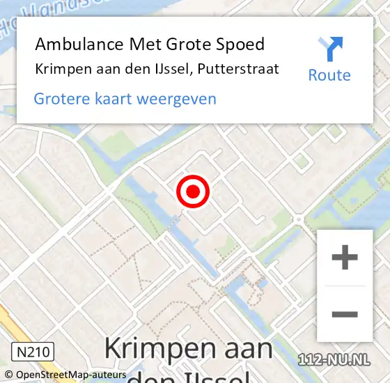 Locatie op kaart van de 112 melding: Ambulance Met Grote Spoed Naar Krimpen aan den IJssel, Putterstraat op 24 december 2024 12:54