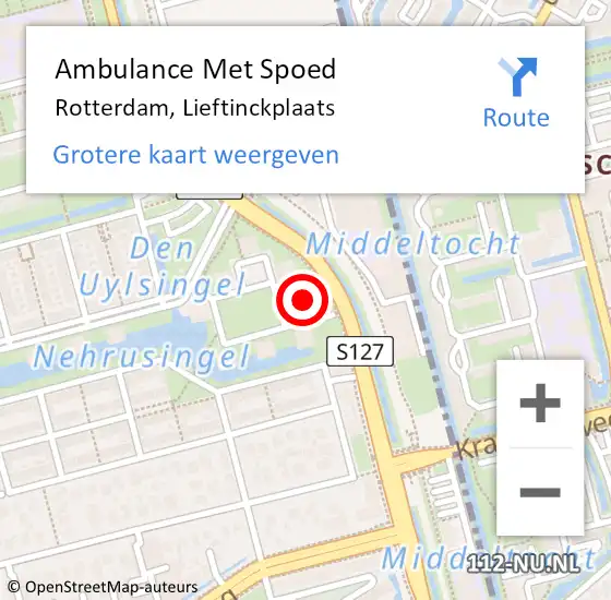 Locatie op kaart van de 112 melding: Ambulance Met Spoed Naar Rotterdam, Lieftinckplaats op 24 december 2024 12:54