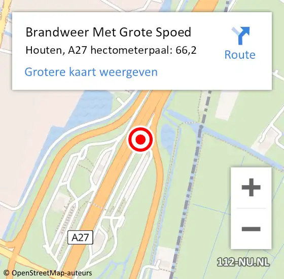 Locatie op kaart van de 112 melding: Brandweer Met Grote Spoed Naar Houten, A27 hectometerpaal: 66,2 op 24 december 2024 13:07