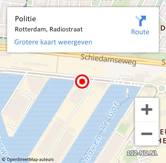 Locatie op kaart van de 112 melding: Politie Rotterdam, Radiostraat op 24 december 2024 13:19