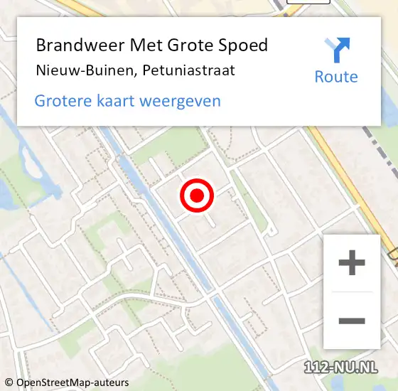 Locatie op kaart van de 112 melding: Brandweer Met Grote Spoed Naar Nieuw-Buinen, Petuniastraat op 24 december 2024 13:45