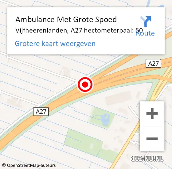 Locatie op kaart van de 112 melding: Ambulance Met Grote Spoed Naar Vijfheerenlanden, A27 hectometerpaal: 50 op 24 december 2024 14:06