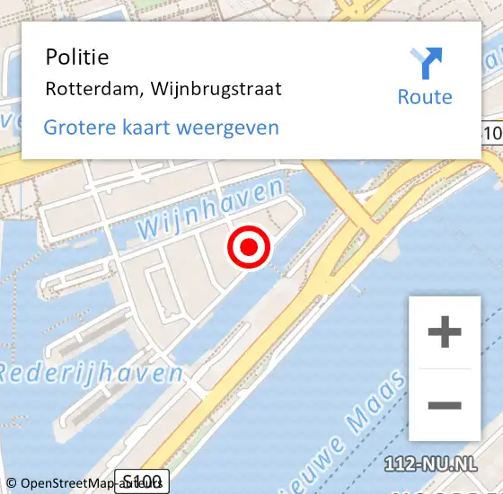 Locatie op kaart van de 112 melding: Politie Rotterdam, Wijnbrugstraat op 24 december 2024 14:48