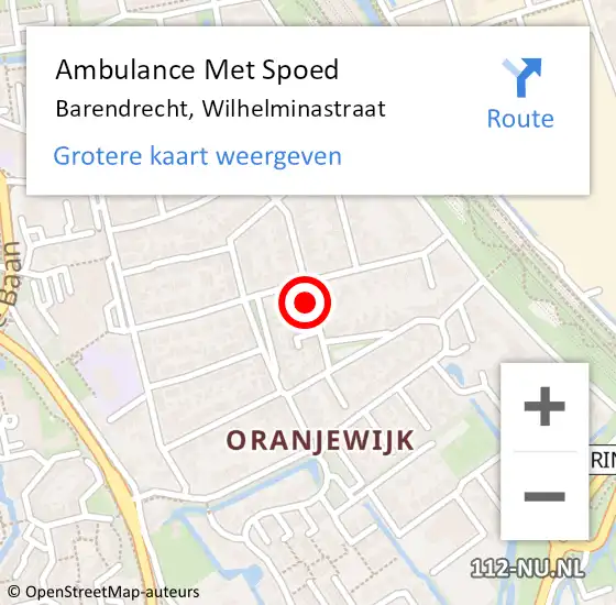 Locatie op kaart van de 112 melding: Ambulance Met Spoed Naar Barendrecht, Wilhelminastraat op 24 december 2024 15:17