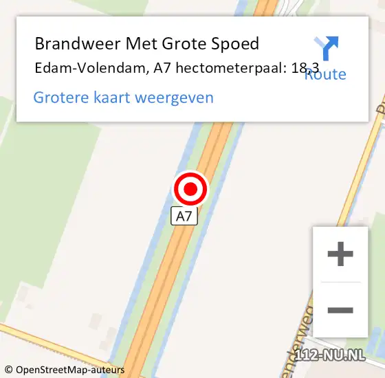 Locatie op kaart van de 112 melding: Brandweer Met Grote Spoed Naar Edam-Volendam, A7 hectometerpaal: 18,3 op 24 december 2024 15:34