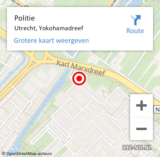 Locatie op kaart van de 112 melding: Politie Utrecht, Yokohamadreef op 24 december 2024 15:35