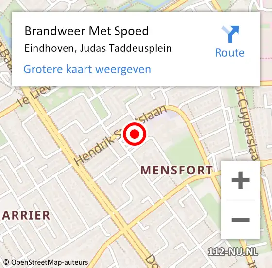 Locatie op kaart van de 112 melding: Brandweer Met Spoed Naar Eindhoven, Judas Taddeusplein op 24 december 2024 15:36