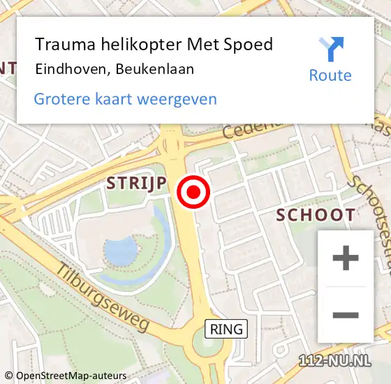 Locatie op kaart van de 112 melding: Trauma helikopter Met Spoed Naar Eindhoven, Beukenlaan op 24 december 2024 15:42