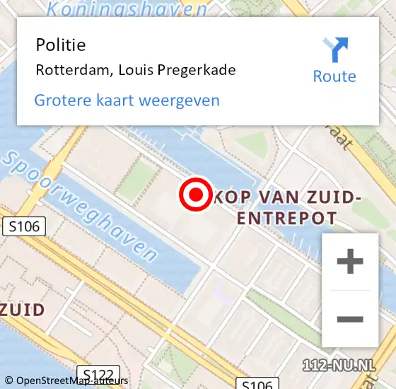 Locatie op kaart van de 112 melding: Politie Rotterdam, Louis Pregerkade op 24 december 2024 15:48