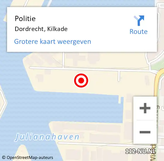 Locatie op kaart van de 112 melding: Politie Dordrecht, Kilkade op 24 december 2024 16:07